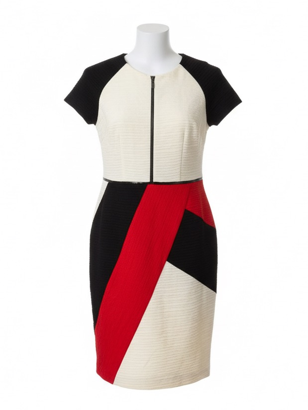 Nue By Shani Color Block Short Sleeve Crepe Heavy Dress